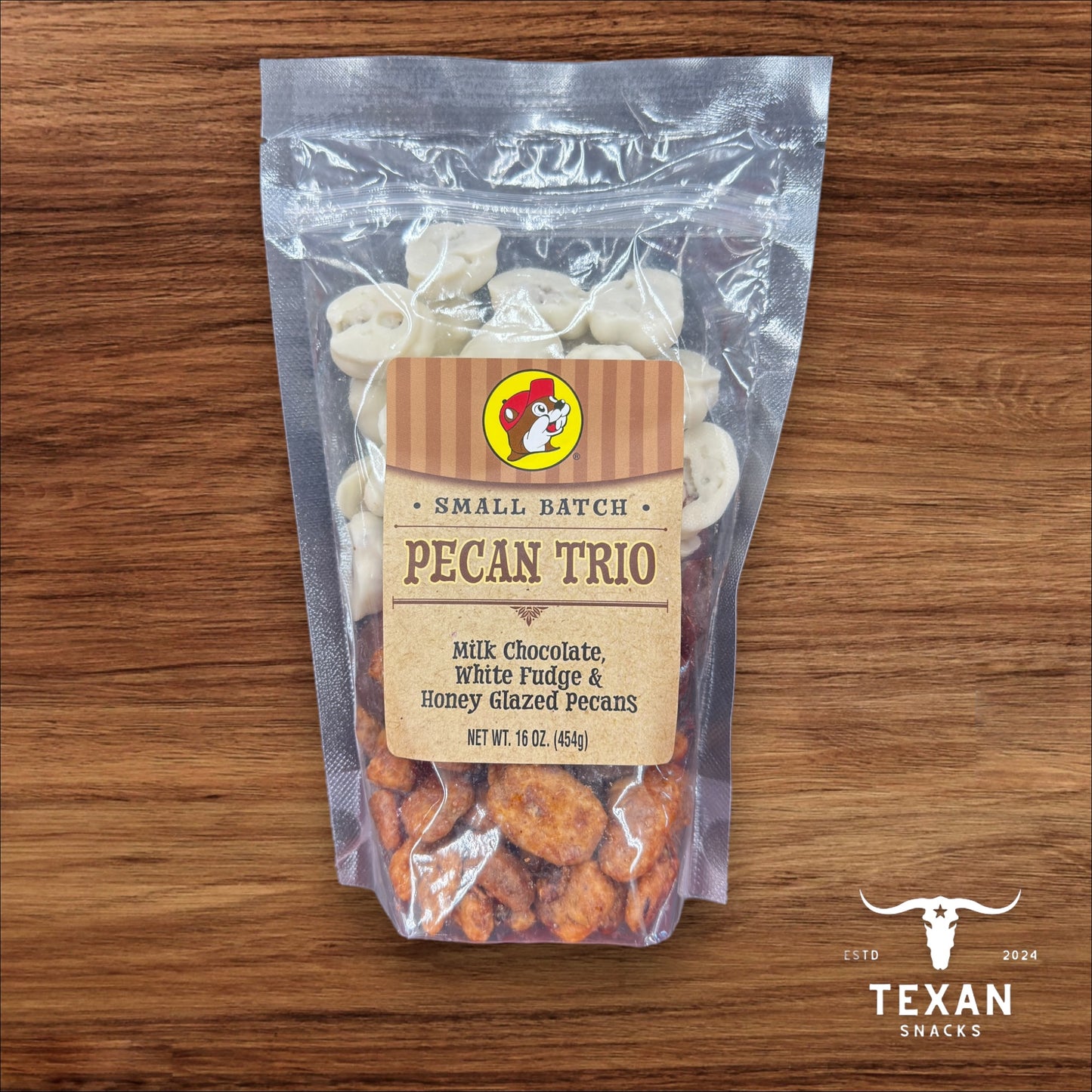 Buc-ee's Pecan Trio - Milk Chocolate White Fudge & Honey Glazed Pecans